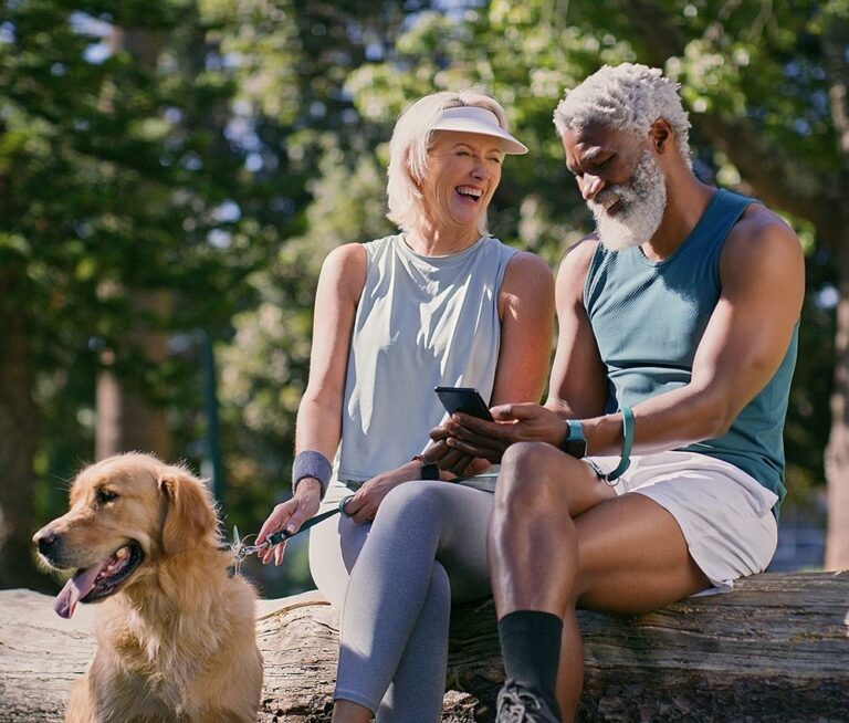 Active couple with their dog