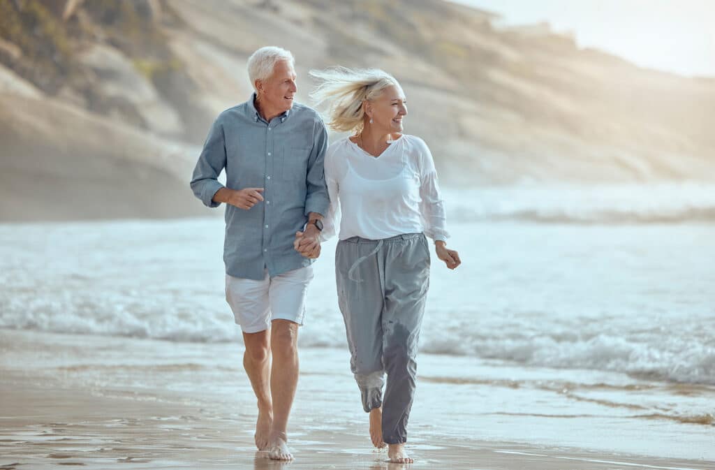 Couple walking on a beach